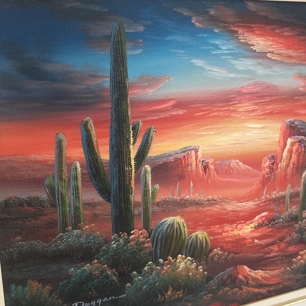 Vintage Bernard Duggan Desert Sunset Framed Oil Painting Early Works 1970’s - Picture 9 of 16